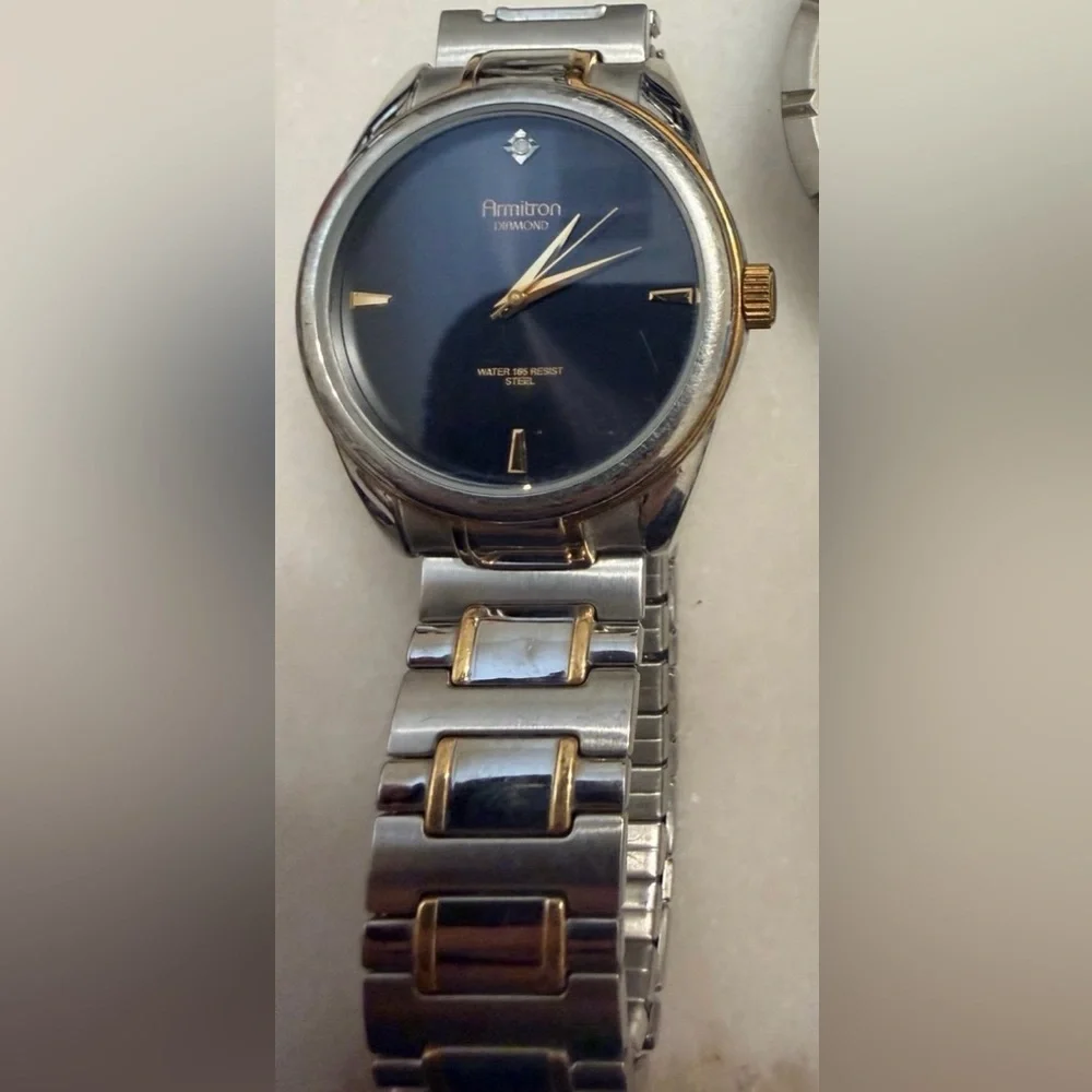 Armitron Men's Diamond Two-Tone Dark Blue Dial Quartz Watch With (New Battery)